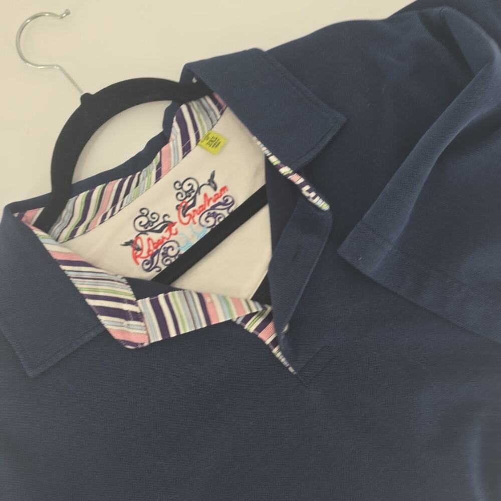 Robert Graham Men's Short Sleeve Polo Shirt Navy Blue Size 3XL Designer Preppy